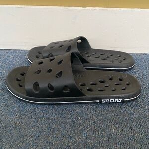 Enjoyall shoes men 12 slip on sandals w/hollow cut out holes black & white